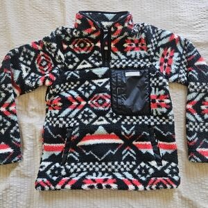 Columbia Black and Red Patterned Fleece Pullover